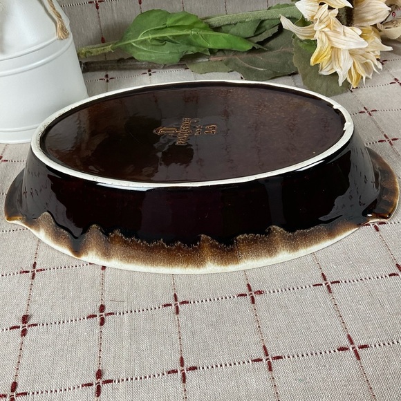 Vintage Pfaltzgraff Gourmet Brown Drip Oval Divided Vegetable Bowl / Dish - Picture 6 of 8